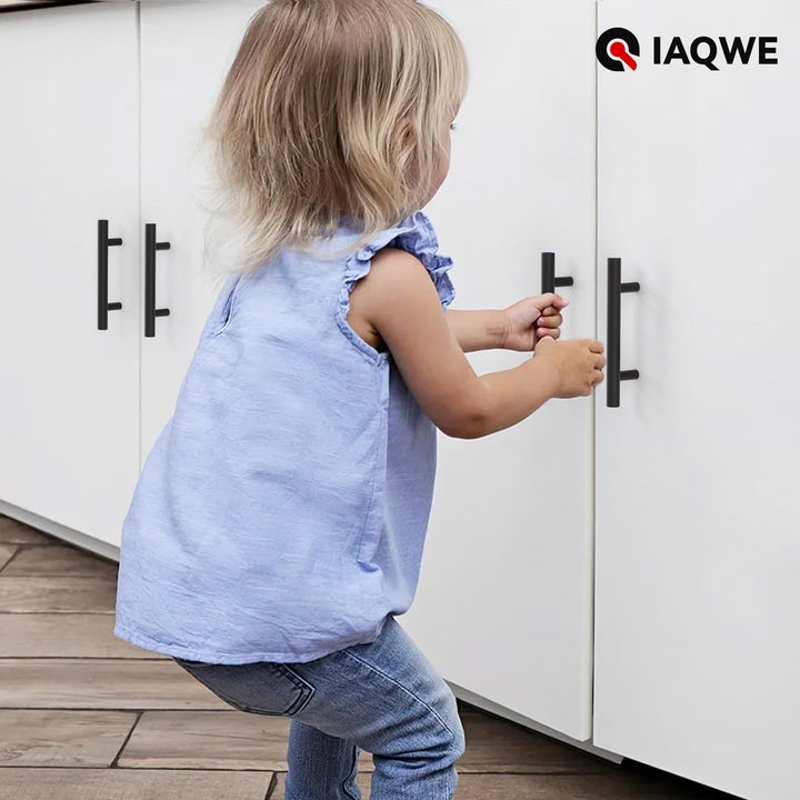 Matte Black Cabinet Handles and Drawer Pulls 15 Pack, 6 Inch (150mm) Stainless Steel, 3-3/4" (96mm) Hole Centers - Modern Kitchen & Bathroom Cabinet Hardware, IAQWE