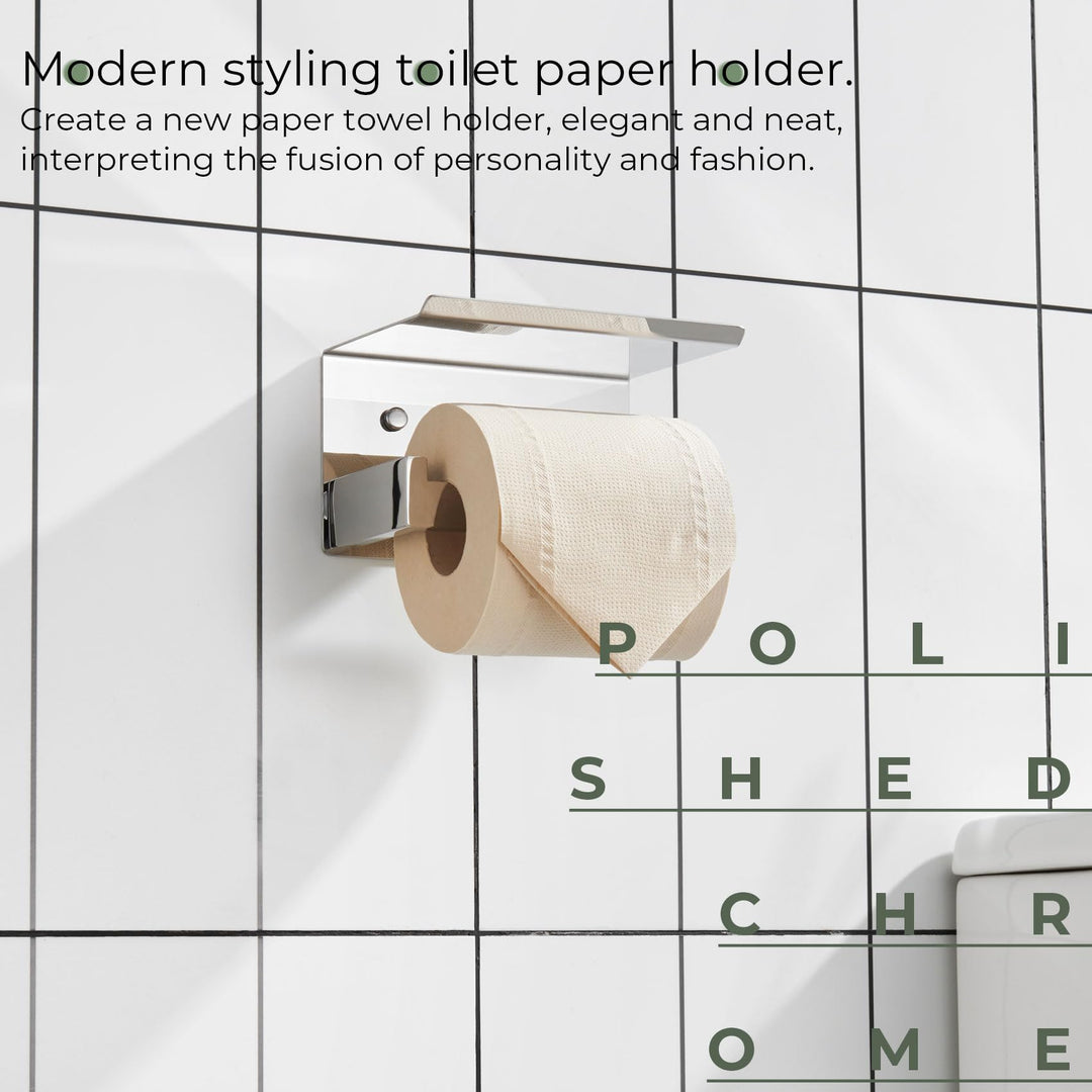 KOKOSIRI Toilet Paper Holder with Shelf Chrome Bathroom Toilet Roll Holder T-304 Polished Stainless Steel Wall Mounted, 2 Pack, B2010CH-P2