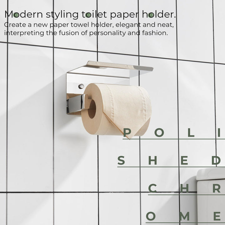 KOKOSIRI Toilet Paper Holder with Shelf Chrome Bathroom Toilet Roll Holder T-304 Polished Stainless Steel Wall Mounted, 2 Pack, B2010CH-P2