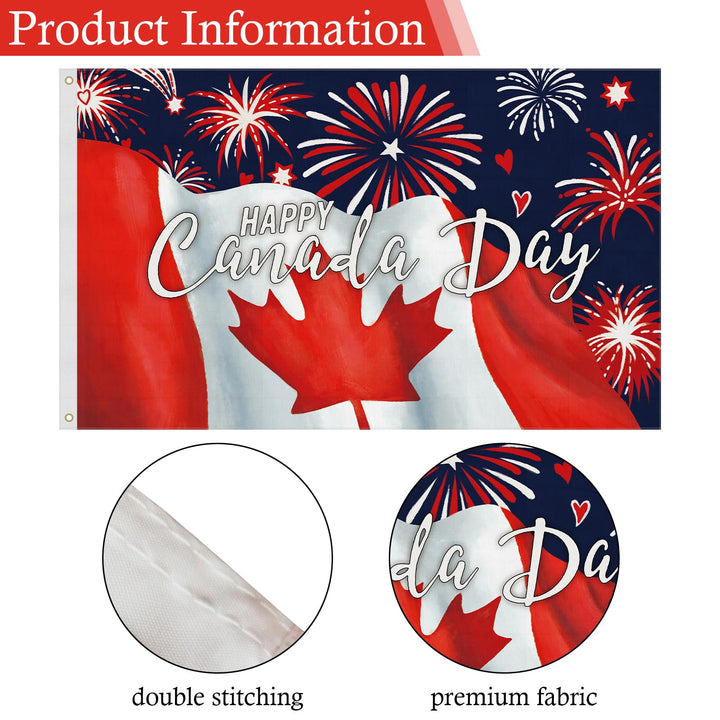 Louise Maelys Happy Canada Day 3x5ft Large Flag Patriotic Firework Canadian Flags Banner Home Outdoor Decorations