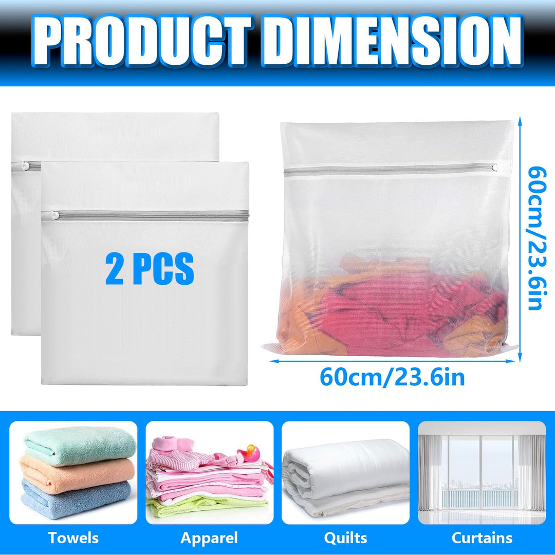 2 Pcs Large Clothing Washing Bags, 23 x 23 Inches Polyester Lingerie Laundry Bag for Washing Machine, Mesh Laundry Bags for Bras, Underwear, Sweaters, Socks, Stocking, Cotton Clothes, Sheet (Gray)