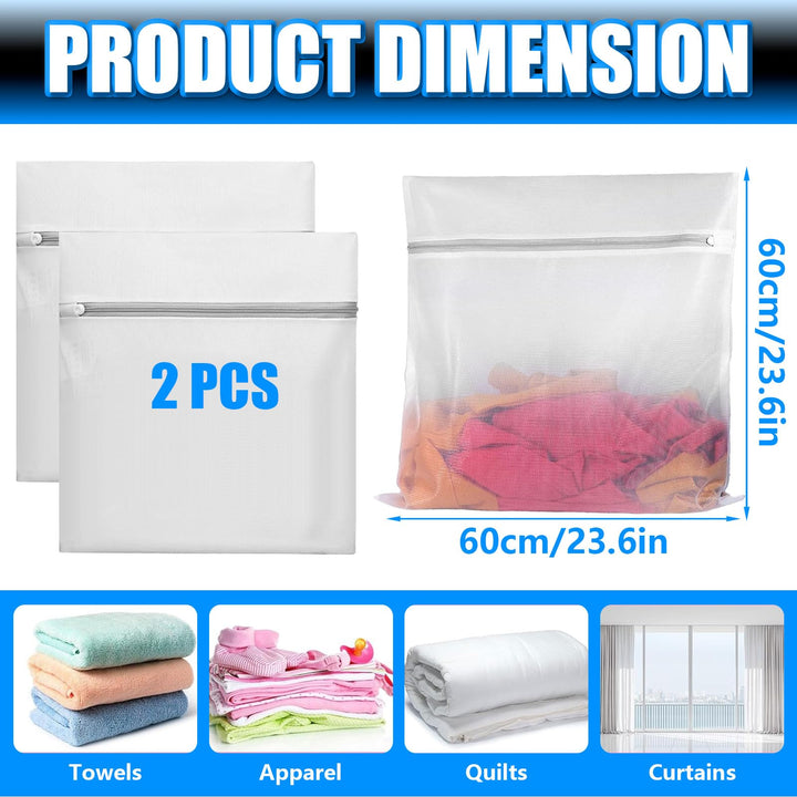 2 Pcs Large Clothing Washing Bags, 23 x 23 Inches Polyester Lingerie Laundry Bag for Washing Machine, Mesh Laundry Bags for Bras, Underwear, Sweaters, Socks, Stocking, Cotton Clothes, Sheet (Gray)