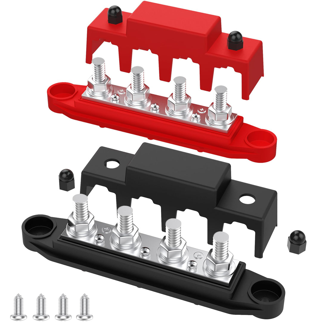 VenxyKod Power Distribution Block, 250A 12V Bus Bar 4X 3/8" Terminal Block with Cover Max 48V Junction Block Automotive Marine Busbar