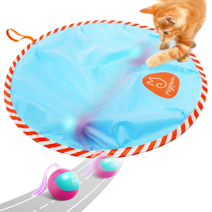 Migipaws Interactive Cat Ball Toy Set, Fun Tracker, Glowing Chase Ball with MystiChaser Pouch, Fluffy Tail, A Small Mice(Rose)