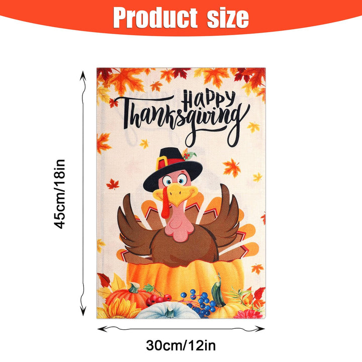 Thanksgiving Garden Flag, 12x18in Burlap Fall Double Sided Decorative Turkey Flag Pumpkin Turkey Maple Leaf Happy Thanksgiving Flags for Yard Outside Thanksgiving Decoration