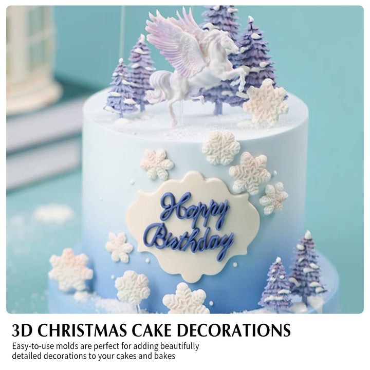 Christmas Fondant Mold Set of 5 Pieces- 3D Snowflake, Christmas Tree, Reindeer, Holly Leaf, Cupcake Topper for Cake Decorating Tools