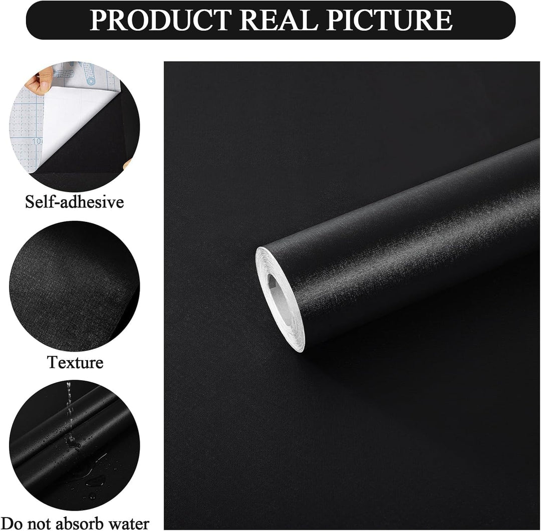 PracticalWs Black Contact Paper 17.32'' x 118'', Removable Contact Paper Peel and Stick for Cabinets, Solid Black Wallpaper for Bedroom Livingroom Wall