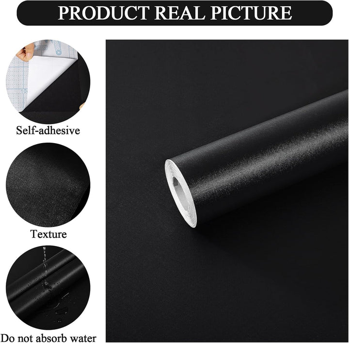 PracticalWs Black Contact Paper 17.32'' x 118'', Removable Contact Paper Peel and Stick for Cabinets, Solid Black Wallpaper for Bedroom Livingroom Wall