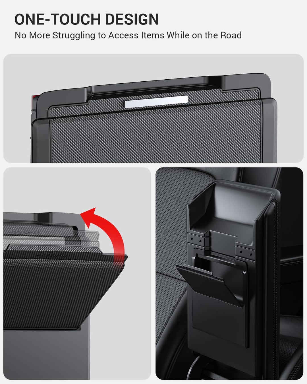 BASENOR 2024 2025 Tesla Model 3 Armrest Hidden Storage Box (Carbon Fiber Design) Center Console Organizer Accessories for Model 3 Highland Refresh