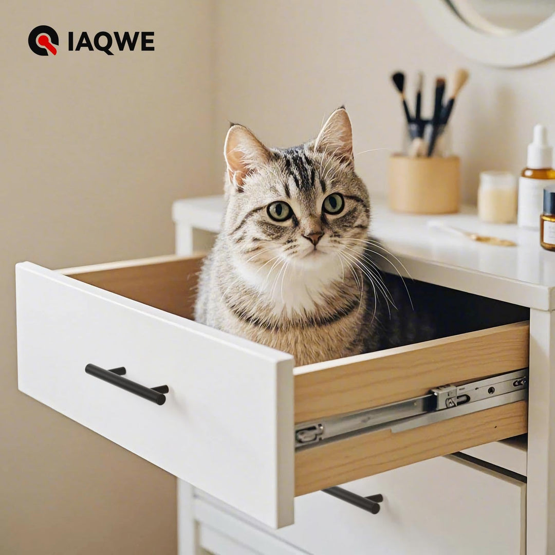 Matte Black Cabinet Handles and Drawer Pulls 15 Pack, 6 Inch (150mm) Stainless Steel, 3-3/4" (96mm) Hole Centers - Modern Kitchen & Bathroom Cabinet Hardware, IAQWE