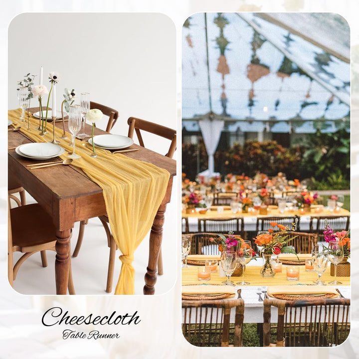 6 Pack Sand Cheesecloth Table Runner Gauze Table Runner 10FT Long Semi-Sheer Table Runner Boho or Rustic Wedding Table Decor for Wedding Decor Arch Draping Bridal Shower Holiday Party
