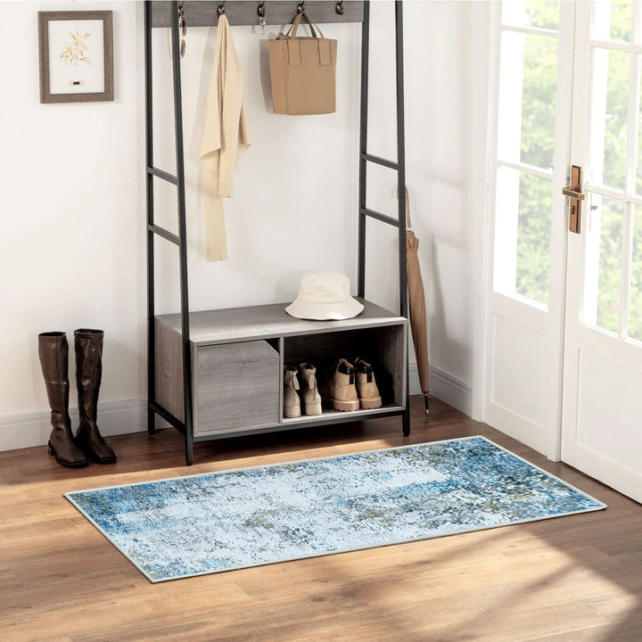 JURLEA Hallway Runner Rug Non-Slip Carpet Runner for Hallways Kitchen Living Room No Shedding Washable Lightweight Long Runners Rug (Cream/Blue, 80x150cm,2.6'x 5')