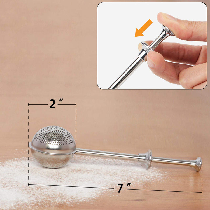 HULISEN Dusting Wand for Sugar, Flour and Spices, 18/8 Stainless Steel, Spring Operated Handle for One-Handed Operation, Cinnamon Wand