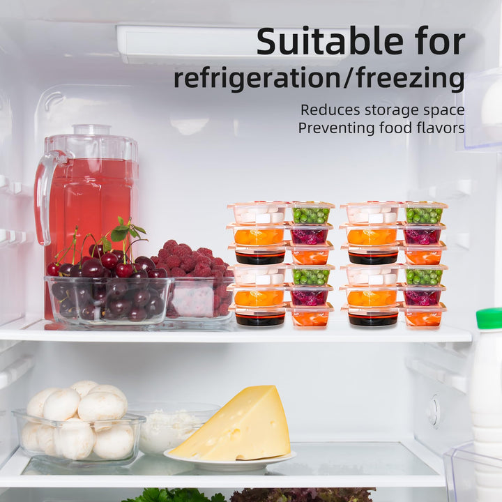 20 Pcs Snack Pack Containers, Reusable 2 Compartment Condiment Containers with Lids, On the Go Mini Sauce Boxes, Clear Individual Lunch Snack Packs for Kid and Adults