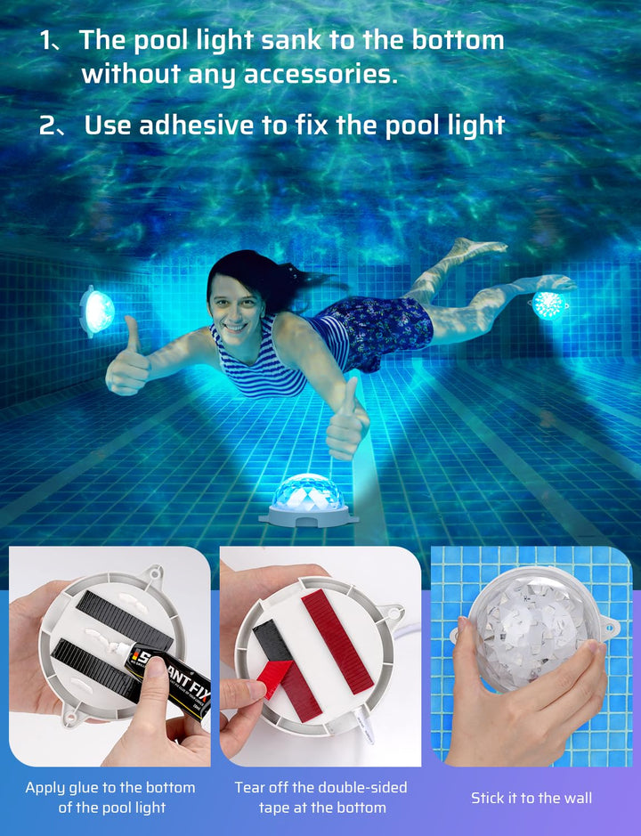 LED Tree Lights&Pool Lights with APP Control, 15W×2 RGB Dimmable Underwater Submersible Lights IP68 Waterproof Music Sync Color Changing Pool Light(2 Pack)