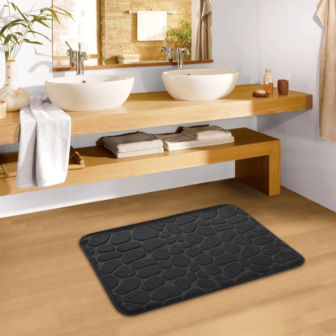 JOYART 1 Piece Bathroom Rugs,Pebble Embossing Memory Foam Bath Mat,Toilet Mats, Non-Slip Absorbentb Rugs, Machine Washable-Black, 16" x 24"