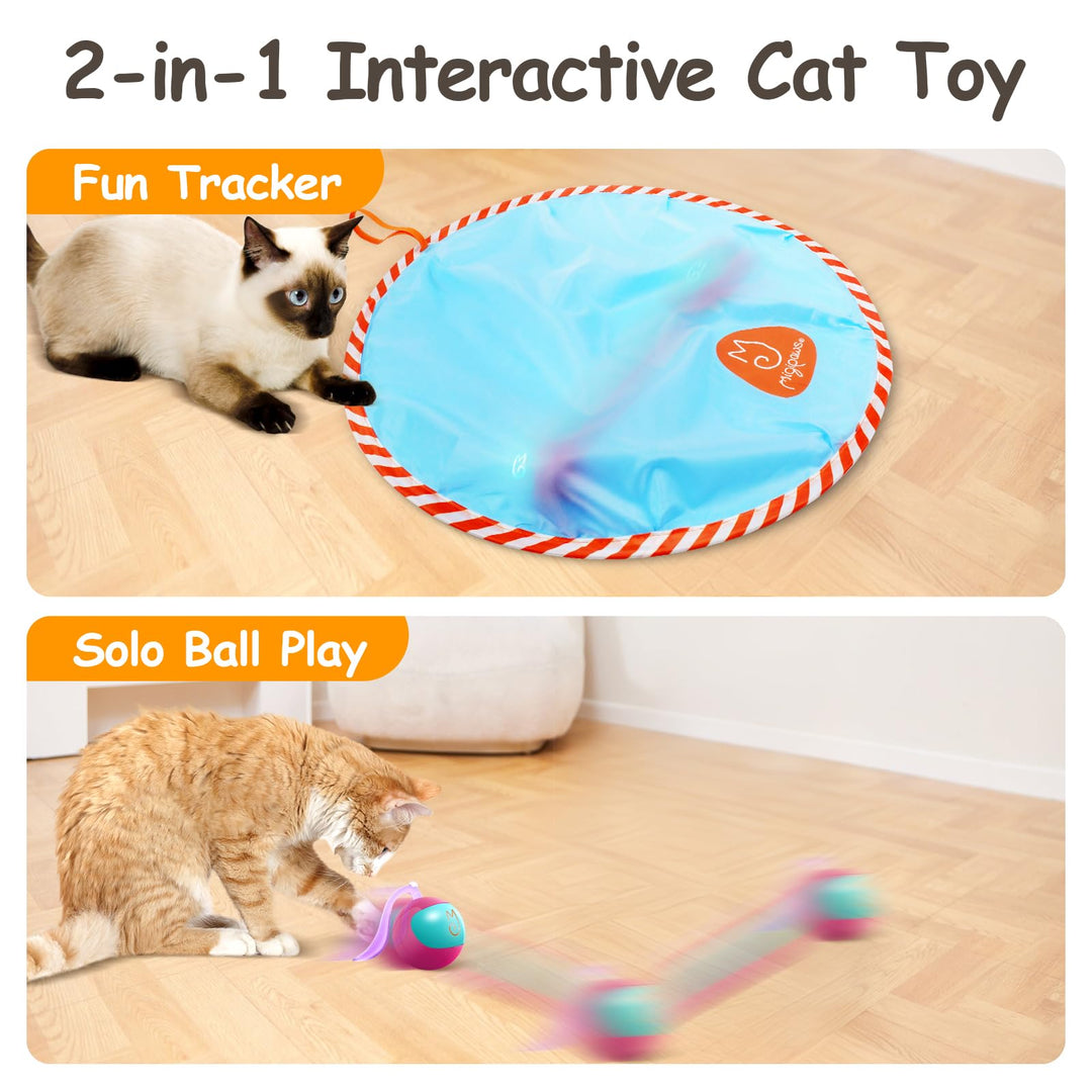 Migipaws Interactive Cat Ball Toy Set, Fun Tracker, Glowing Chase Ball with MystiChaser Pouch, Fluffy Tail, A Small Mice(Rose)