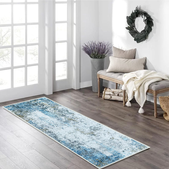 JURLEA Hallway Runner Rug Non-Slip Carpet Runner for Hallways Kitchen Living Room No Shedding Washable Lightweight Long Runners Rug (Cream/Blue, 80x150cm,2.6'x 5')