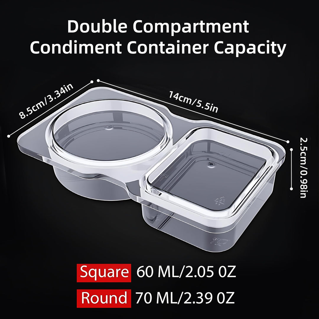 20 Pcs Snack Pack Containers, Reusable 2 Compartment Condiment Containers with Lids, On the Go Mini Sauce Boxes, Clear Individual Lunch Snack Packs for Kid and Adults