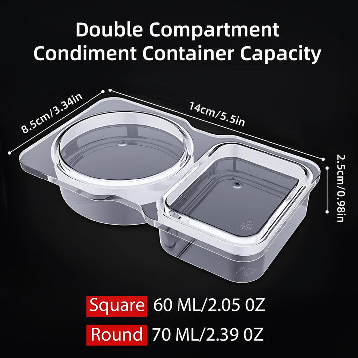 20 Pcs Snack Pack Containers, Reusable 2 Compartment Condiment Containers with Lids, On the Go Mini Sauce Boxes, Clear Individual Lunch Snack Packs for Kid and Adults