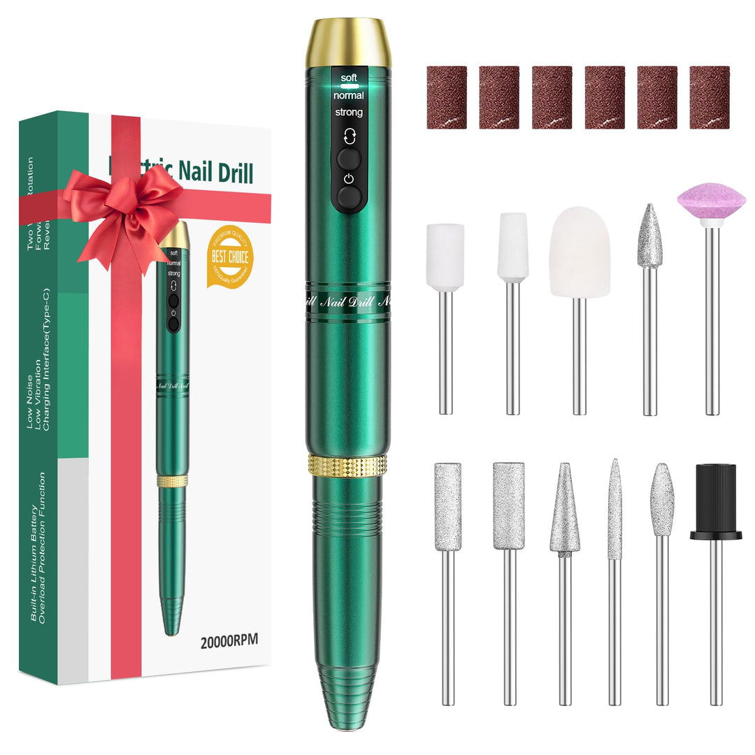 Beloving Cordless Nail Drill, Electric Nail Drill Machine for Gel Acrylic Nails, Rechargeable Portable Nail File Remover, Professional 20000rpm Nail Kit Manicure Pedicure Polishing Tool - Green