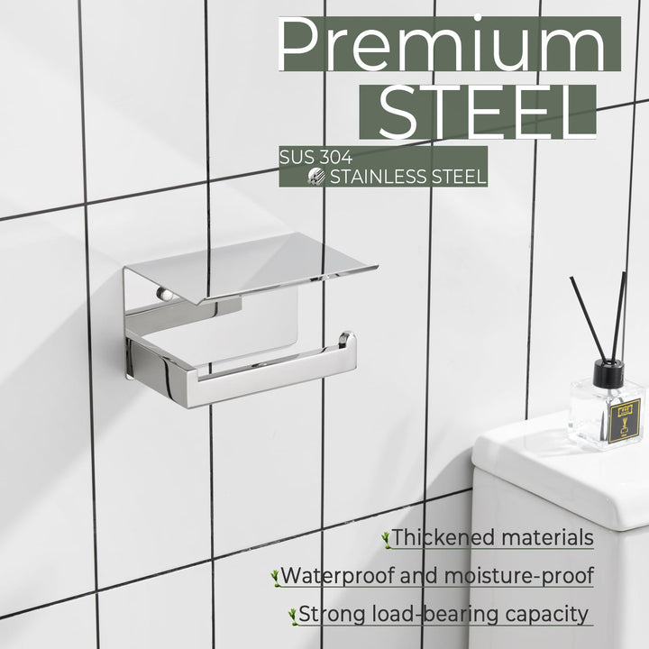 KOKOSIRI Toilet Paper Holder with Shelf Chrome Bathroom Toilet Roll Holder T-304 Polished Stainless Steel Wall Mounted, 2 Pack, B2010CH-P2