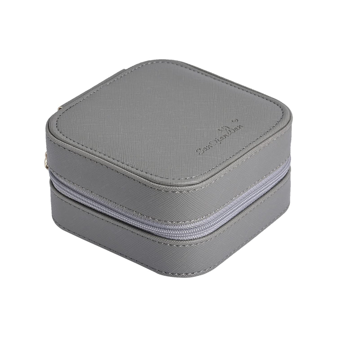 Luxury Travel Jewelry Leather Box Mini Organizer-Small Jewelry Multifunctional Storage Portable Travel Case for Rings Earrings Necklace Mother's Day Gift Women Wife Daughter Gift (GRAY)