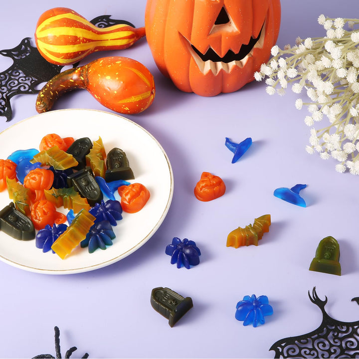 Halloween Molds Silicone for Chocolate Candy, Witch Hat Bat Tombstone Spider Pumpkin Shapes Baking and Crafting Tool for Themed Party