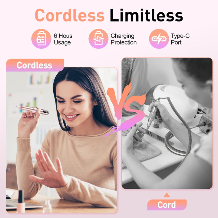 Beloving Cordless Nail Drill, Portable Electric Nail Drill 20000RPM Professional Electric Nail File for Acrylic Gel Nails, Rechargeable Nail Drill Machine Home Use for DIY Manicure Pedicure - Gold