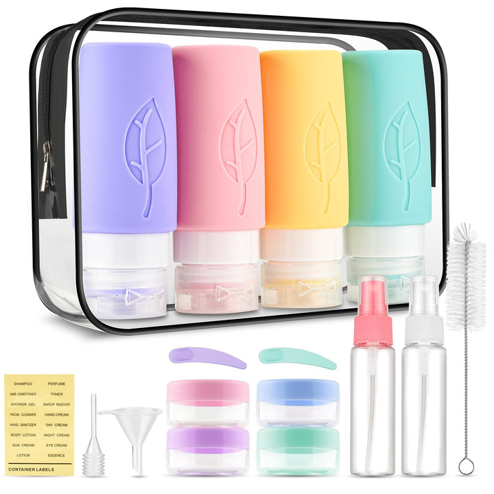 XMOSNZ 3oz Travel Bottles for Toiletries - TSA Approved, Leak Proof, Silicone Squeezable Containers for Gym, Business, Personal Essentials (BPA Free)