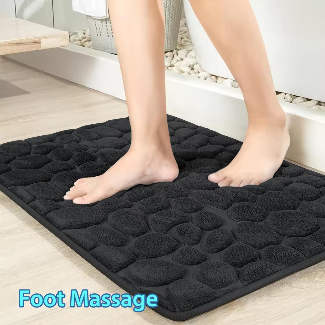 JOYART 1 Piece Bathroom Rugs,Pebble Embossing Memory Foam Bath Mat,Toilet Mats, Non-Slip Absorbentb Rugs, Machine Washable-Black, 16" x 24"