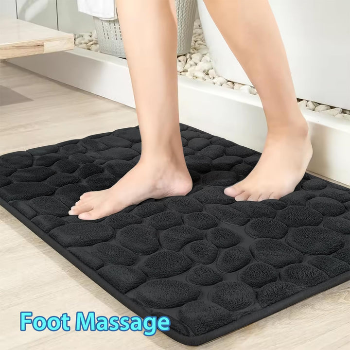 JOYART 1 Piece Bathroom Rugs,Pebble Embossing Memory Foam Bath Mat,Toilet Mats, Non-Slip Absorbentb Rugs, Machine Washable-Black, 16" x 24"