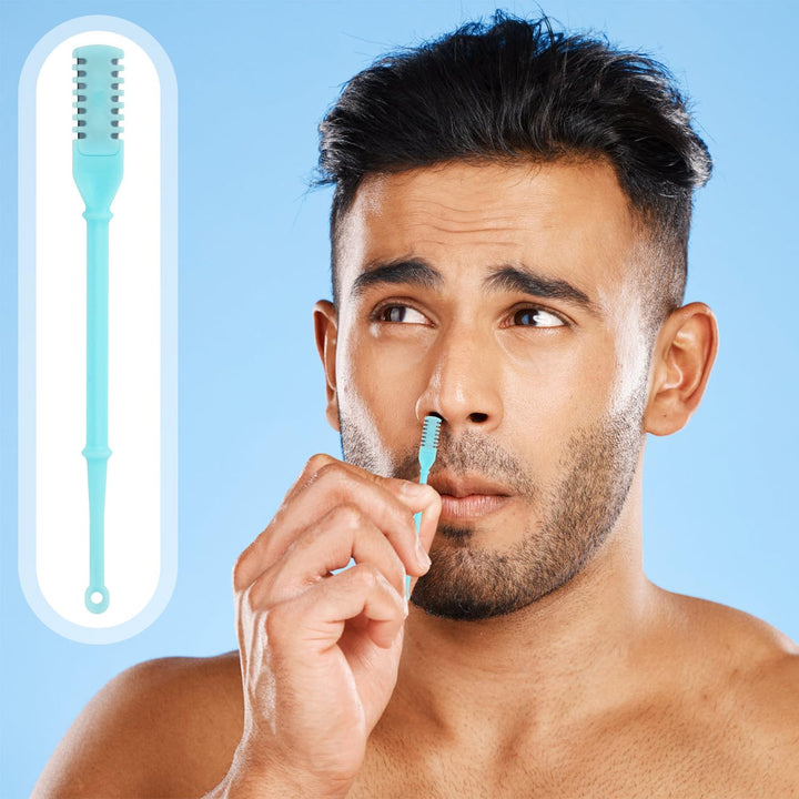 12pcs 2 in 1 Nasal Hair Cutter, 360 Rotating Nose Hair Trimmer for Men Women Double Sided Nose Hair Cleaner with Ear Picker Portable Manual Nostril Hair Removal Tool (Blue)