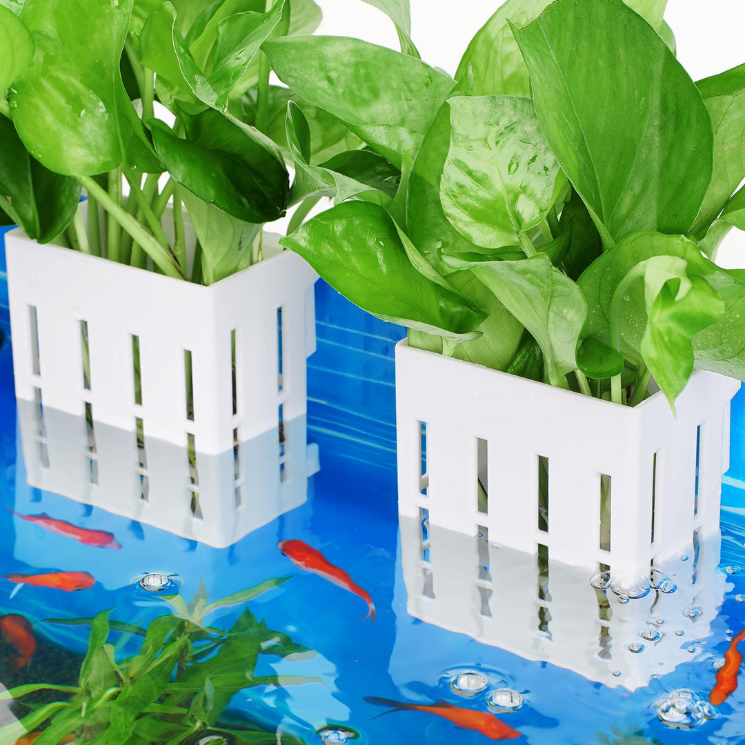 Upgraded Aquarium Plant Holder with Hooks and Suction Cups for Fish Tank Aquaponic Plants Cultivation and Aquascape Decorations (White)
