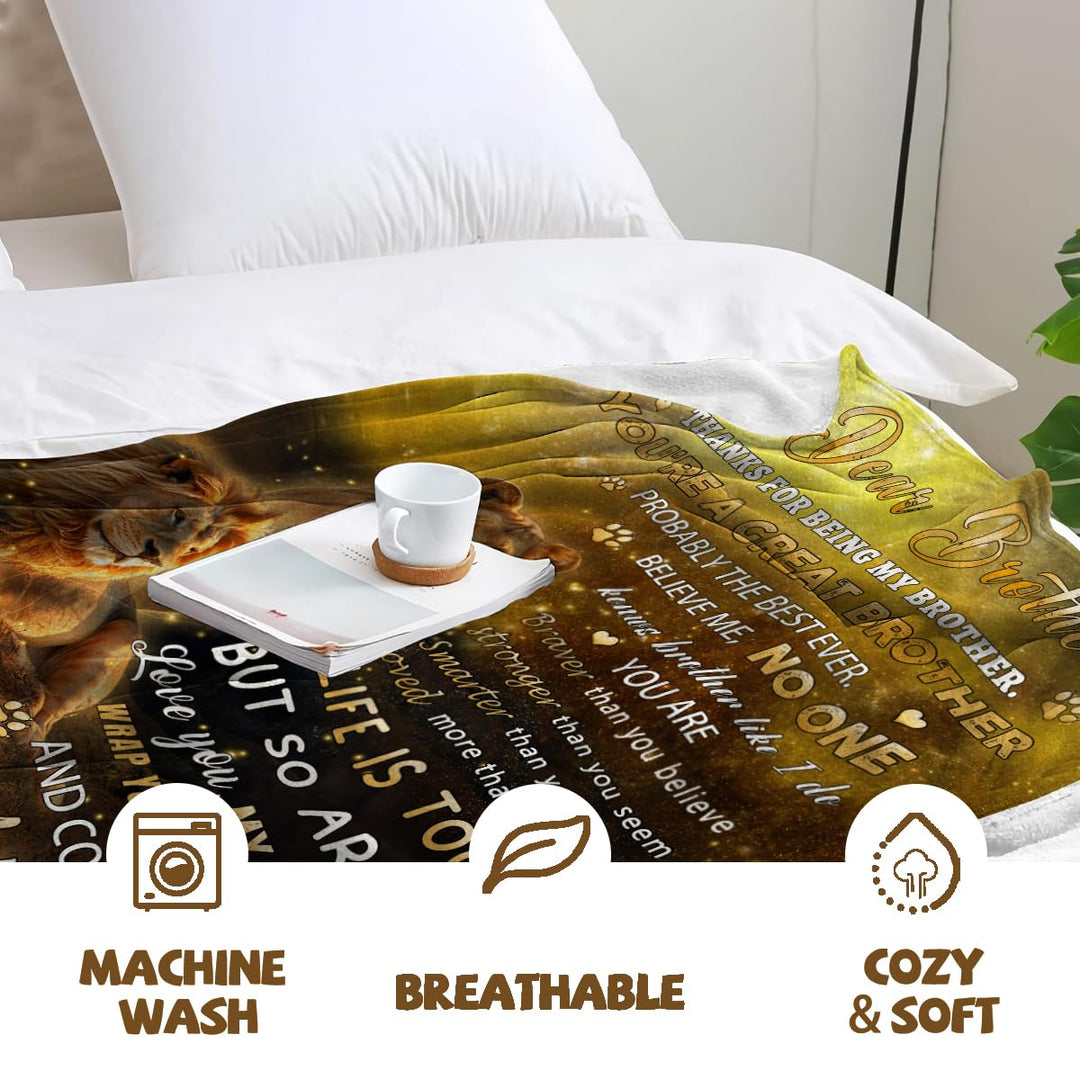 Gifts for Brother from Sister - Lion Throw Blanket for Birthday, Christmas, Thanksgiving - Adult Size 50"x60"