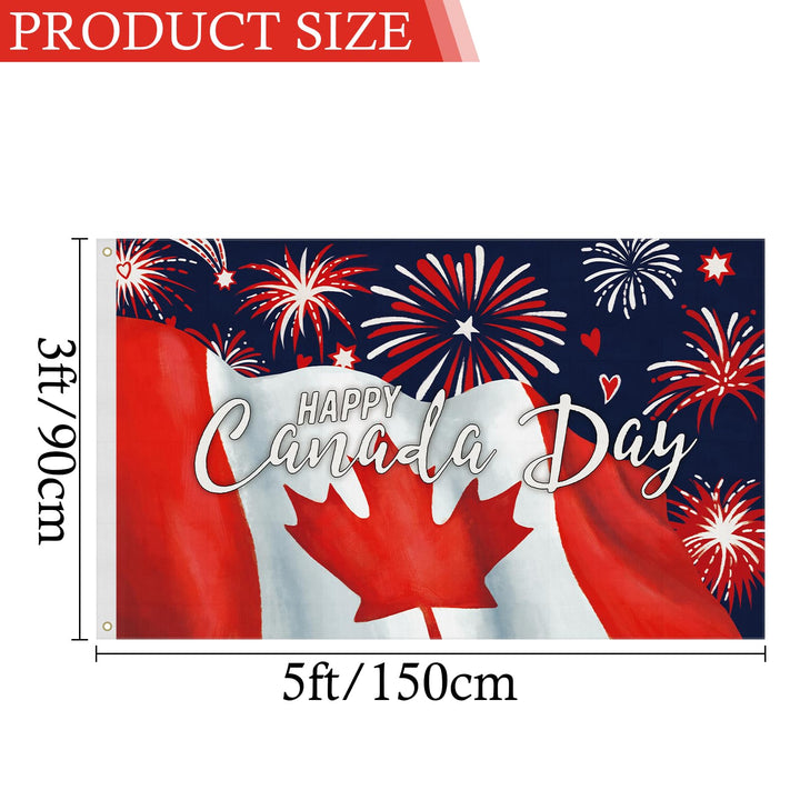 Louise Maelys Happy Canada Day 3x5ft Large Flag Patriotic Firework Canadian Flags Banner Home Outdoor Decorations