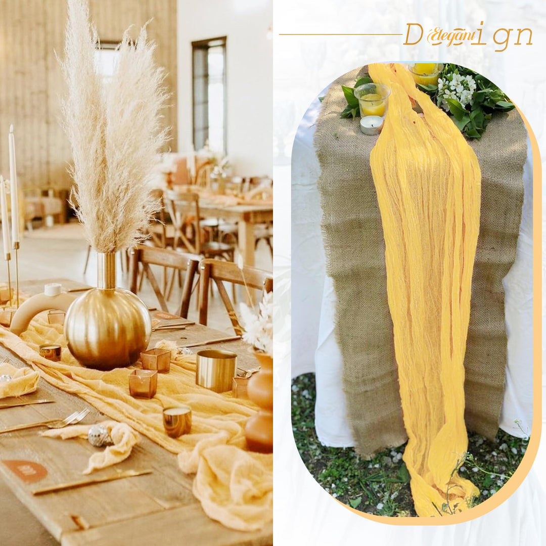 6 Pack Sand Cheesecloth Table Runner Gauze Table Runner 10FT Long Semi-Sheer Table Runner Boho or Rustic Wedding Table Decor for Wedding Decor Arch Draping Bridal Shower Holiday Party