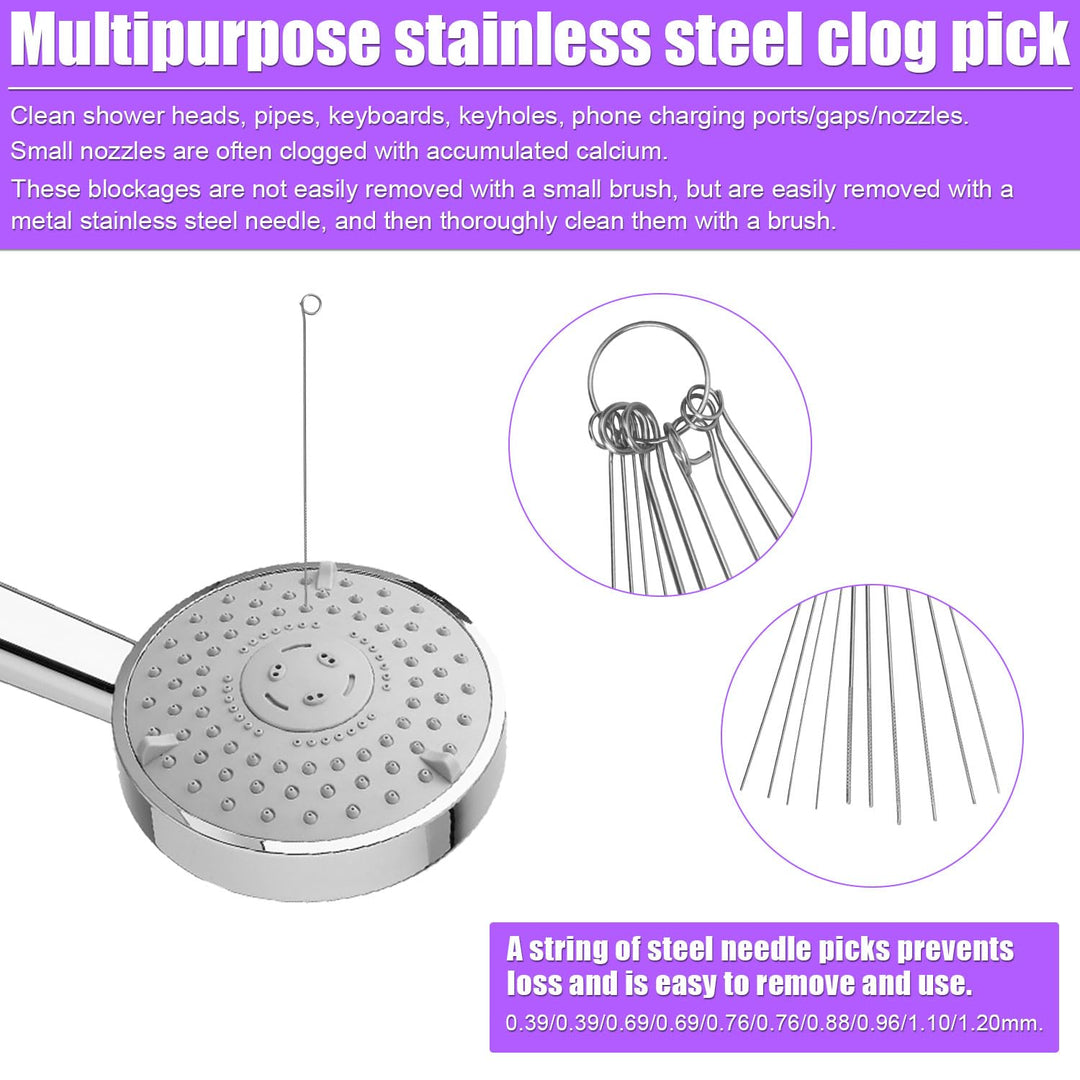 10pcs Shower Head Cleaners, with 10pcs Needle Picks Anti-Clogging Shower Head Cleaning Brush Tiny Crevice Cleaner Tool for Small Holes Gaps Nozzle Window Slot Household Bathroom (Purple)