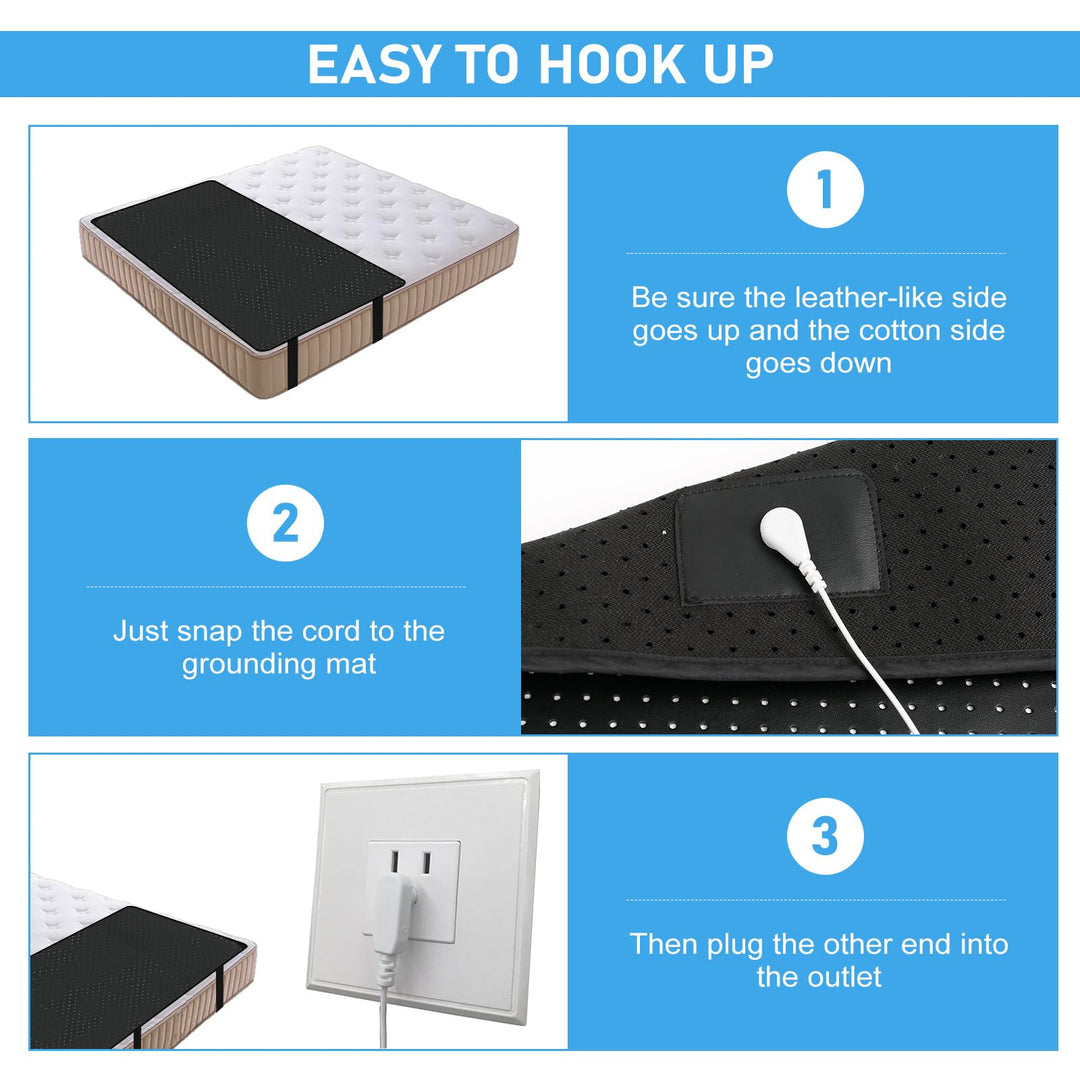 Grounding Mat for Bed, Grounding Sleeping Mat Queen Size 27 * 60", Anti-Slip PU Leather Earthing Pad with Grounding Cord (Queen)
