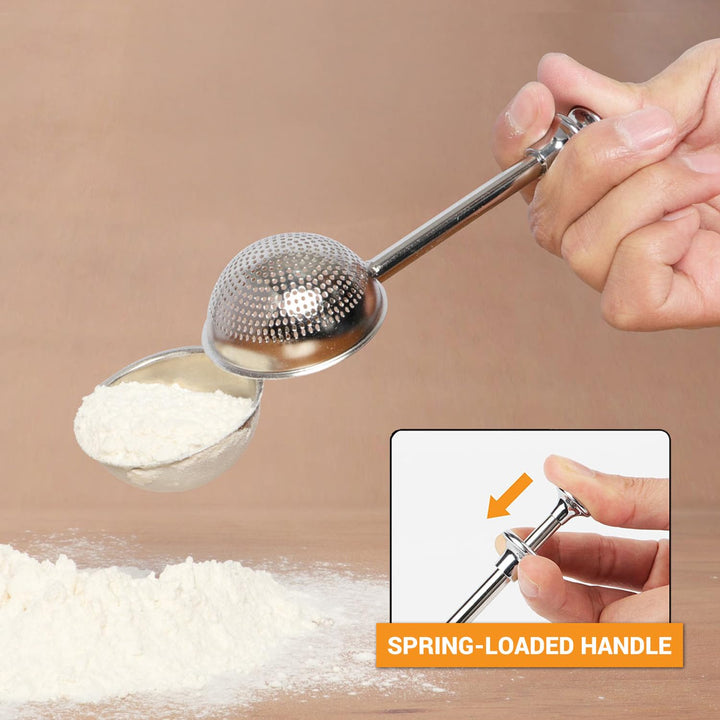 HULISEN Dusting Wand for Sugar, Flour and Spices, 18/8 Stainless Steel, Spring Operated Handle for One-Handed Operation, Cinnamon Wand