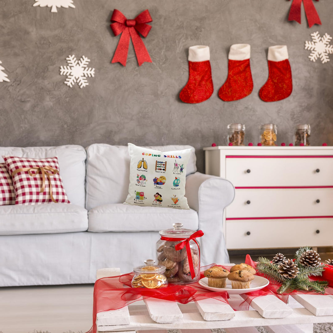 Coping Skills - Counseling Office Must Haves Throw Pillow Covers Calming Corner Mental Health Pillow for Kids Classroom Decor - Calm Down Corner Supplies 18x18 Inch Pillowcase