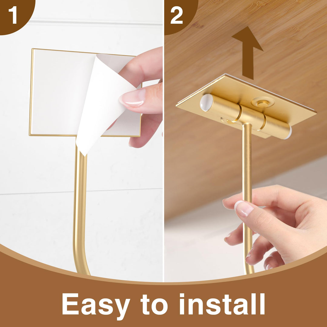 Gold Banana Holder Under Cabinet - Folding Banana Hook, Adhesive Banana Hanger, Folds Up with Magnets When Not in Use, Keep Bananas Fresh, 2 Pack