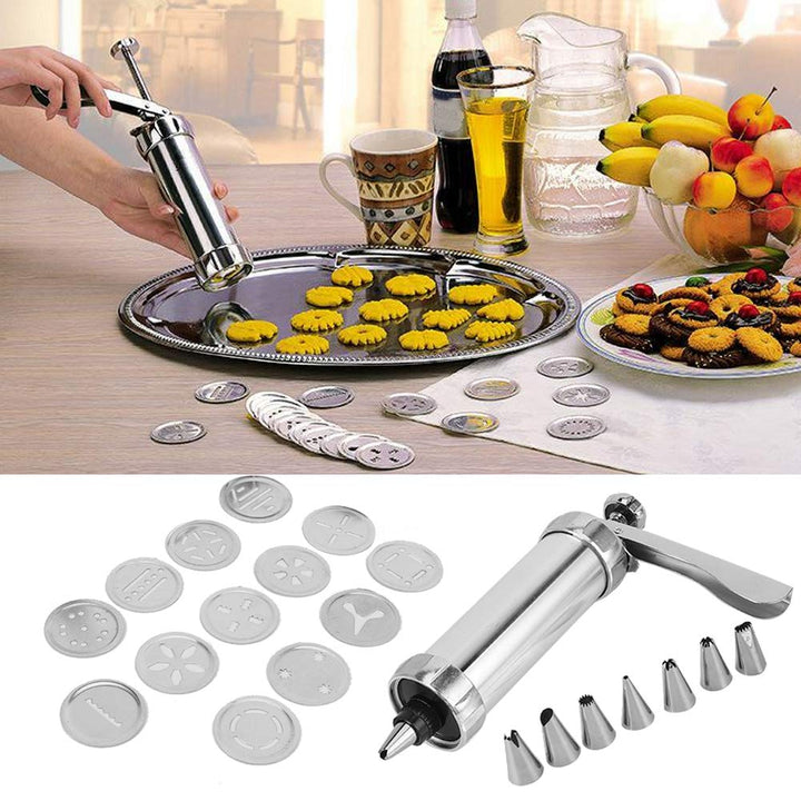 Aluminium Alloy Cookies Biscuits Press Maker Kit with Piping Nozzle Pastry Piping DIY Making Cake Baking Tool
