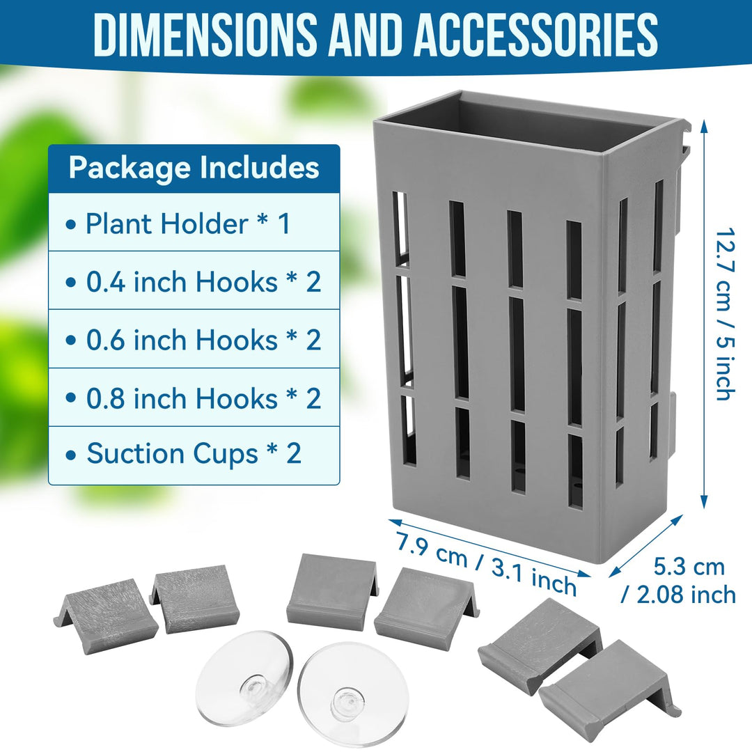 Upgraded Aquarium Plant Holder with Hooks and Suction Cups for Fish Tank Aquaponic Plants Cultivation and Aquarium Decorations (Grey)