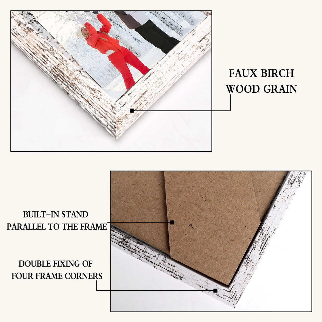 PHAREGE 8x10 Picture Frame Bulk Distressed White, Set of 18 Faux Birch Grain 8 by 10 Rustic Frame Set, Multi Farmhouse Frames for Family Team Photos, Vertically or Horizontally, Tabletop or Wall