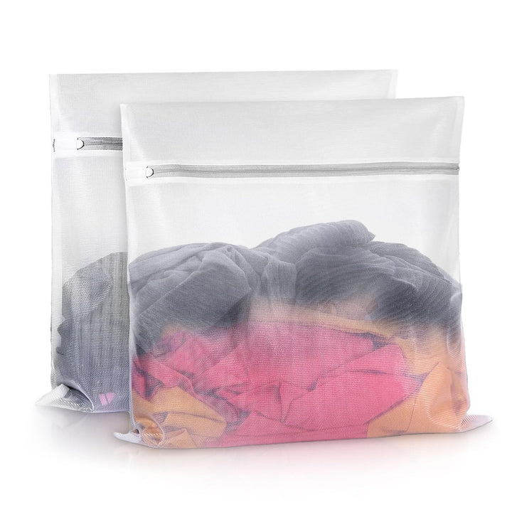 2 Pcs Large Clothing Washing Bags, 23 x 23 Inches Polyester Lingerie Laundry Bag for Washing Machine, Mesh Laundry Bags for Bras, Underwear, Sweaters, Socks, Stocking, Cotton Clothes, Sheet (Gray)