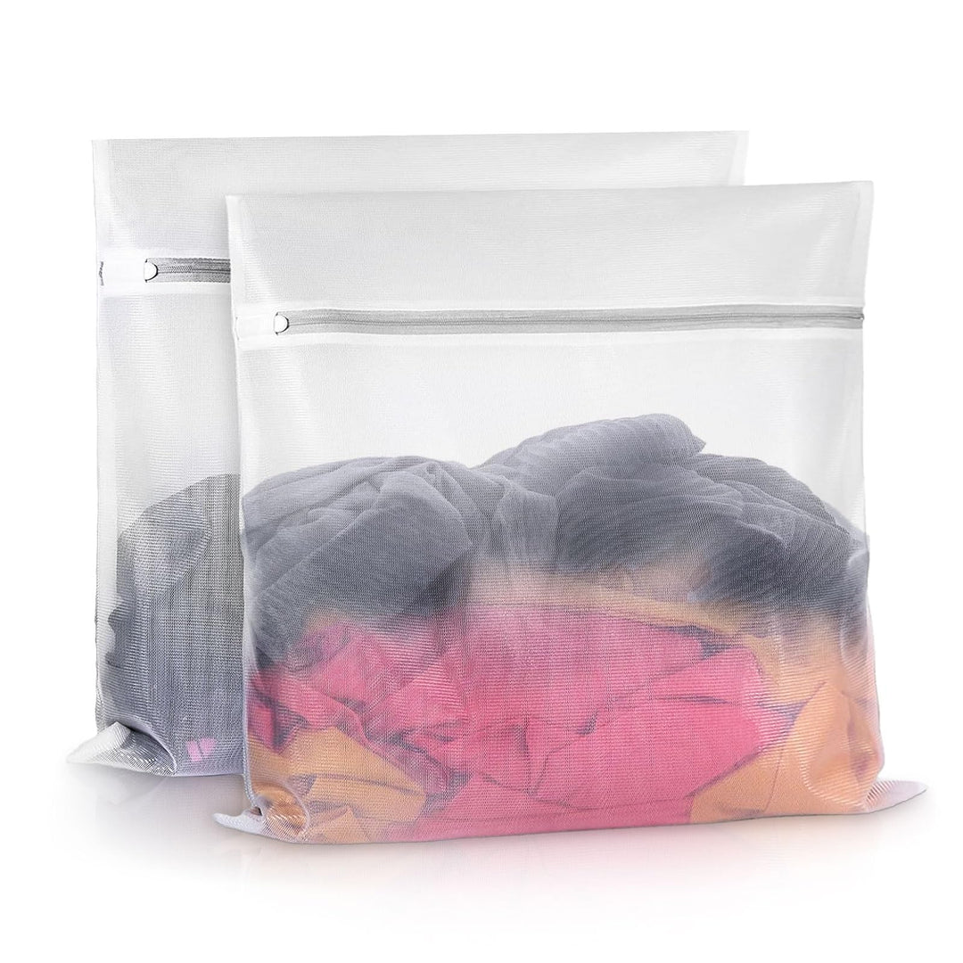 2 Pcs Large Clothing Washing Bags, 23 x 23 Inches Polyester Lingerie Laundry Bag for Washing Machine, Mesh Laundry Bags for Bras, Underwear, Sweaters, Socks, Stocking, Cotton Clothes, Sheet (Gray)