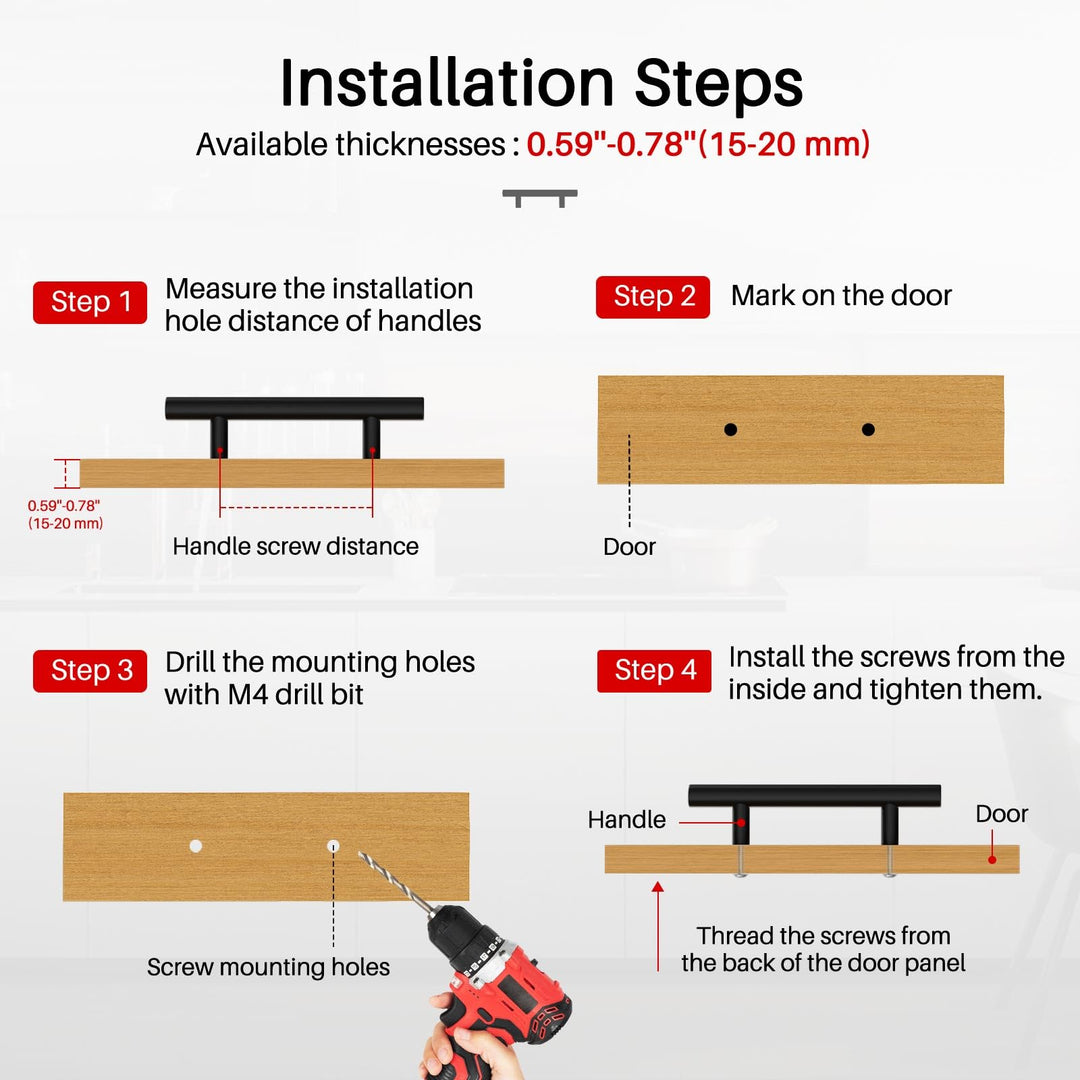 Matte Black Cabinet Handles and Drawer Pulls 15 Pack, 6 Inch (150mm) Stainless Steel, 3-3/4" (96mm) Hole Centers - Modern Kitchen & Bathroom Cabinet Hardware, IAQWE