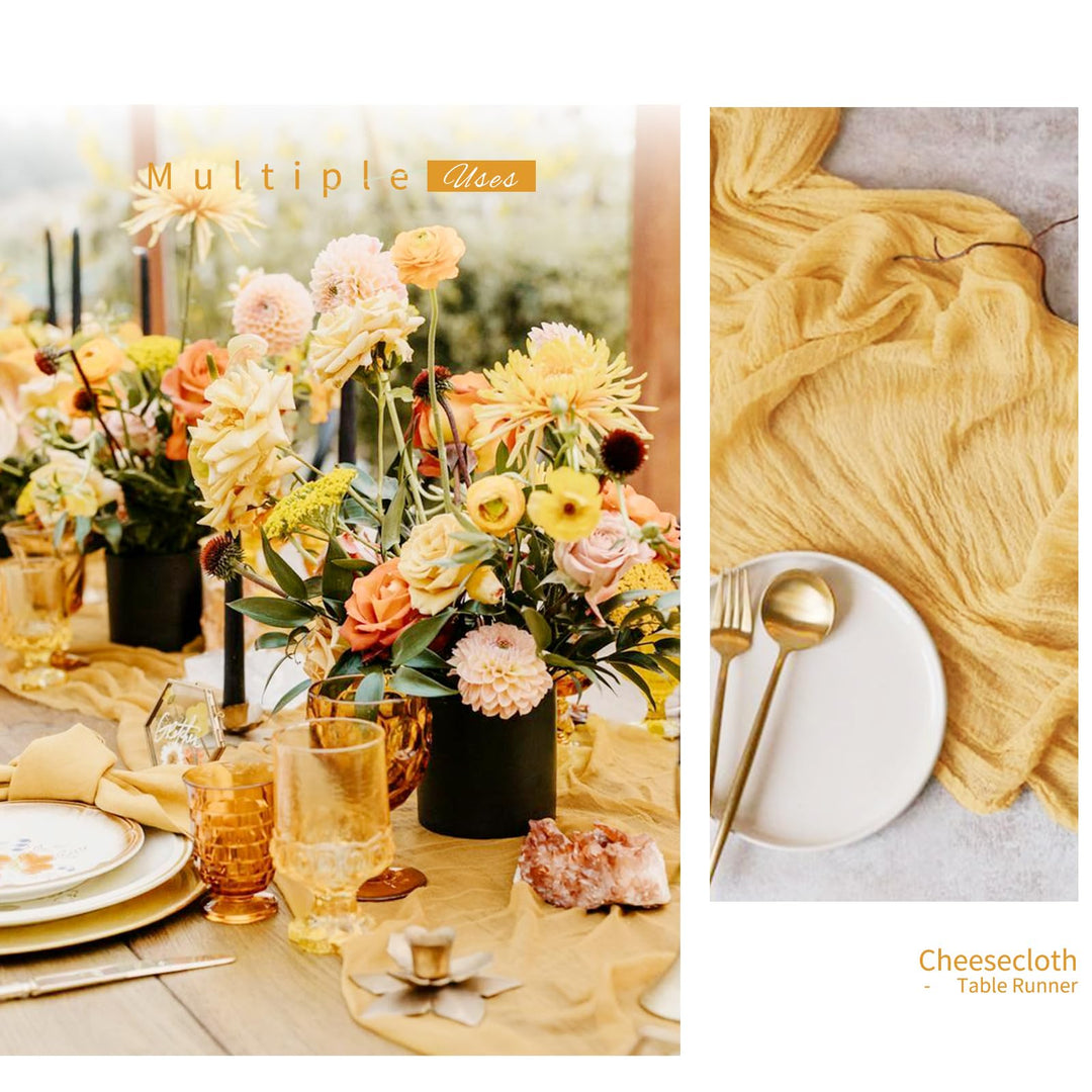 6 Pack Sand Cheesecloth Table Runner Gauze Table Runner 10FT Long Semi-Sheer Table Runner Boho or Rustic Wedding Table Decor for Wedding Decor Arch Draping Bridal Shower Holiday Party