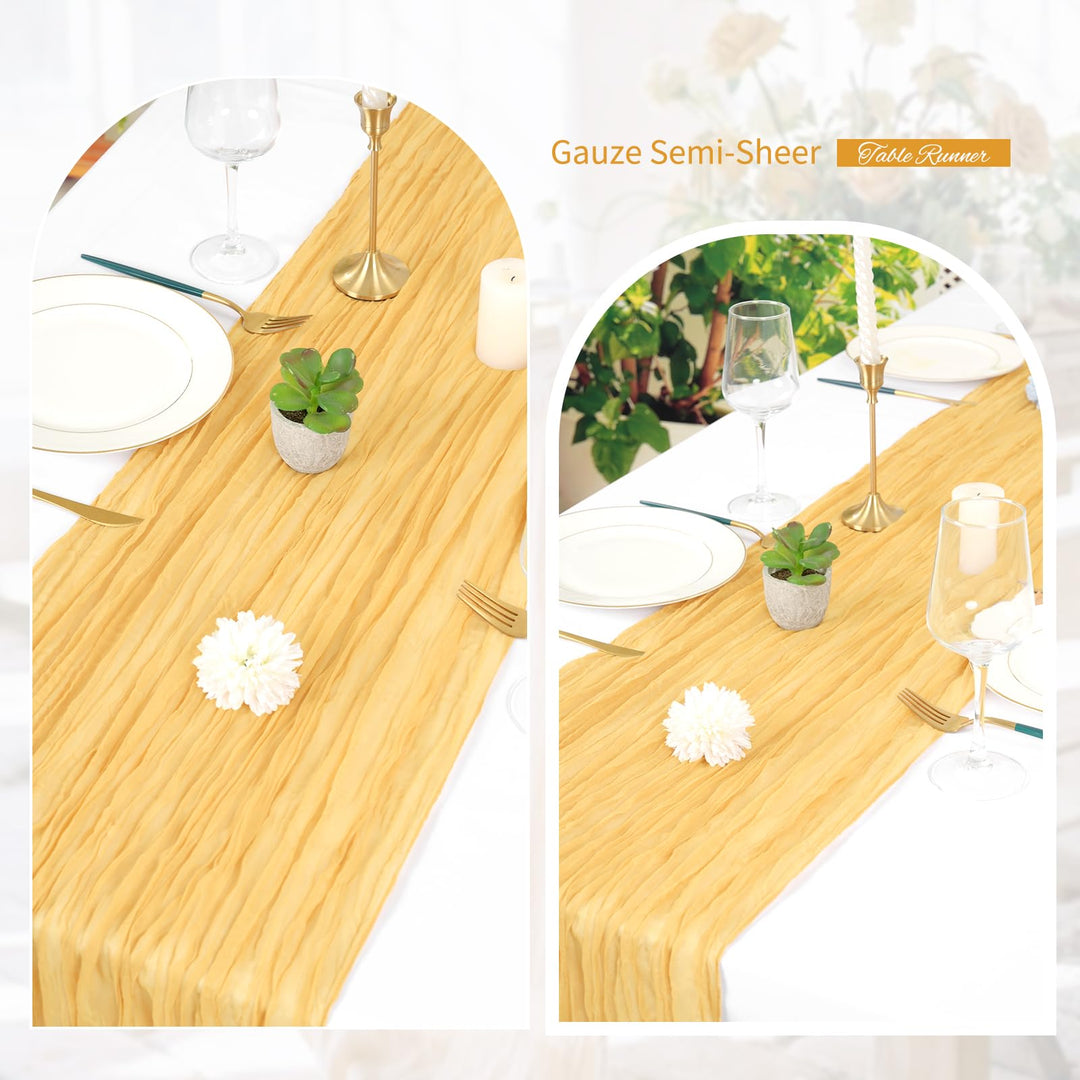 6 Pack Sand Cheesecloth Table Runner Gauze Table Runner 10FT Long Semi-Sheer Table Runner Boho or Rustic Wedding Table Decor for Wedding Decor Arch Draping Bridal Shower Holiday Party
